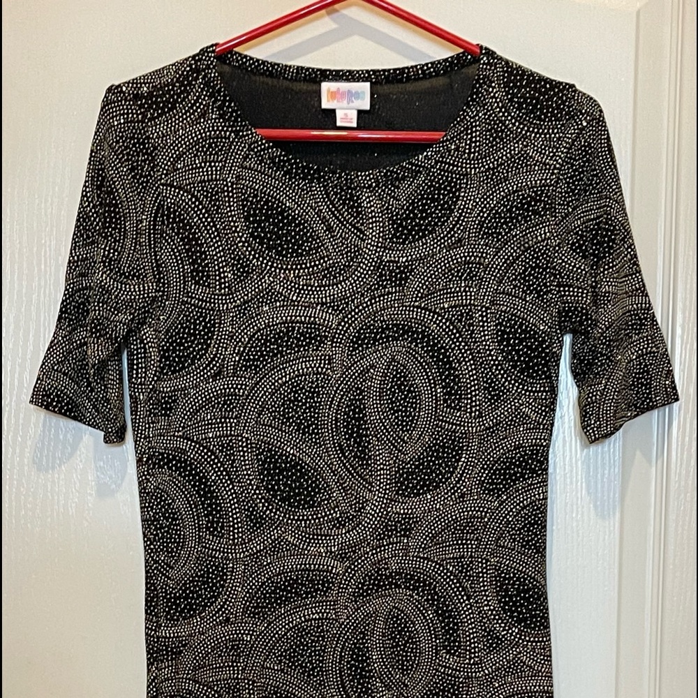 Lularoe evening dress size Small with metallic accents on spandex fabric